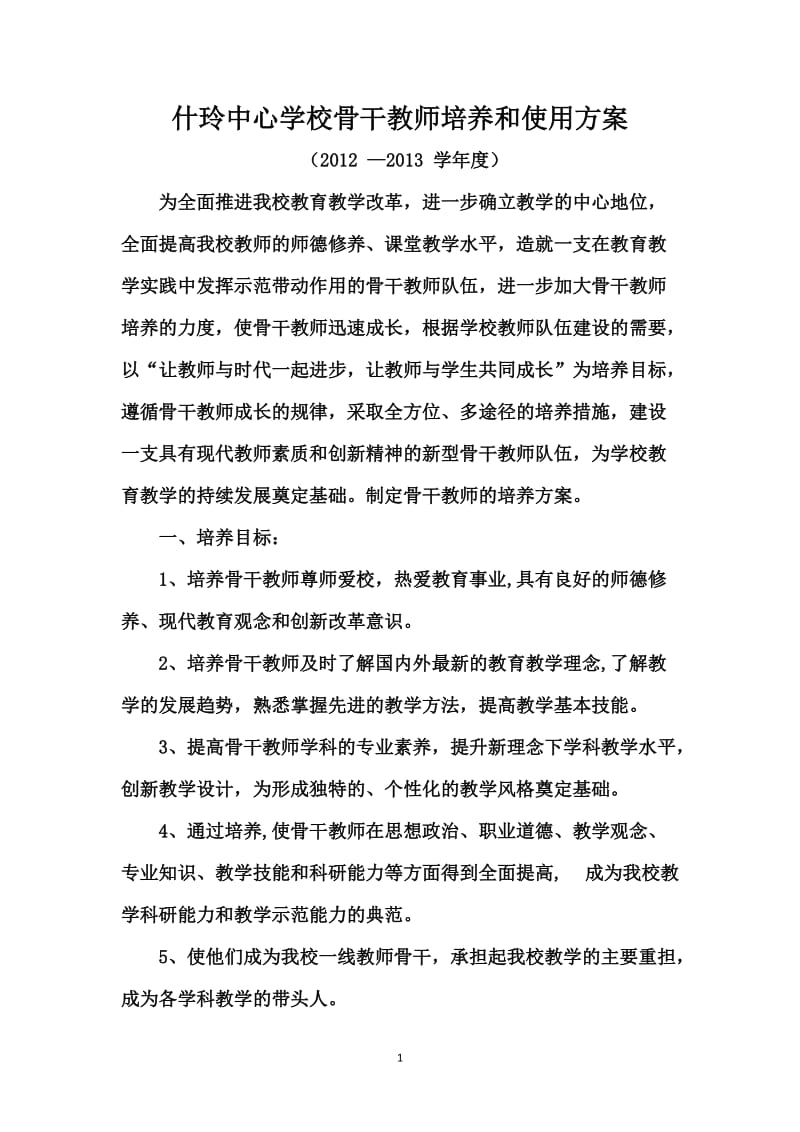 什玲中心学校骨干教师培养和使用方案.doc_第1页