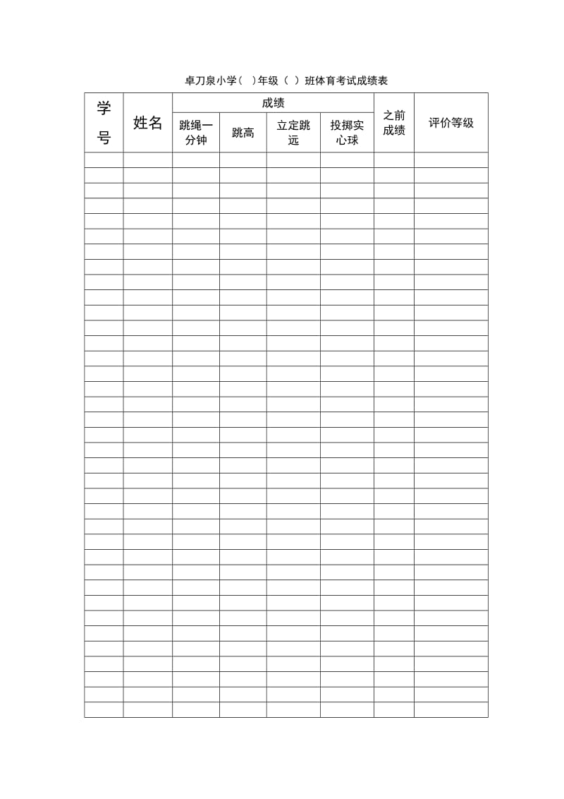 小学体育成绩表.docx_第1页