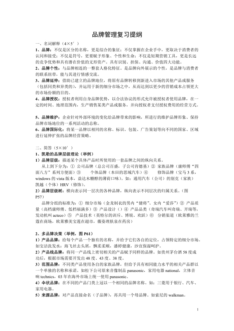 品牌管理复习提纲.doc_第1页