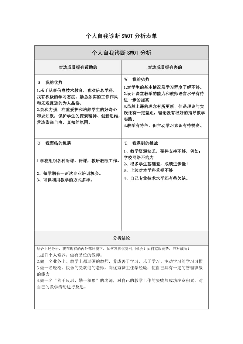 张勇个人自我分析SWOT表.doc_第1页