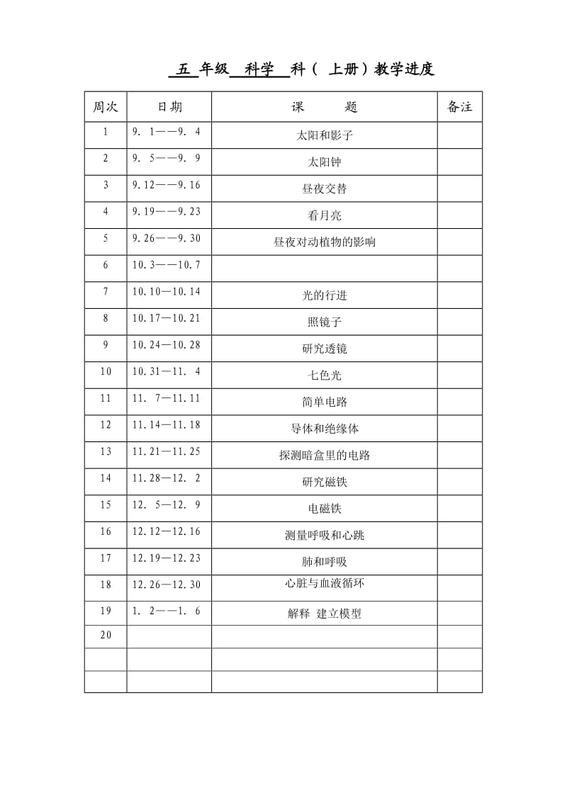 教学进度表 科学.doc_第1页