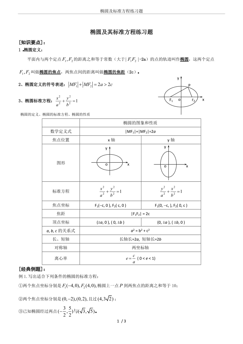 椭圆及标准方程练习题.doc_第1页