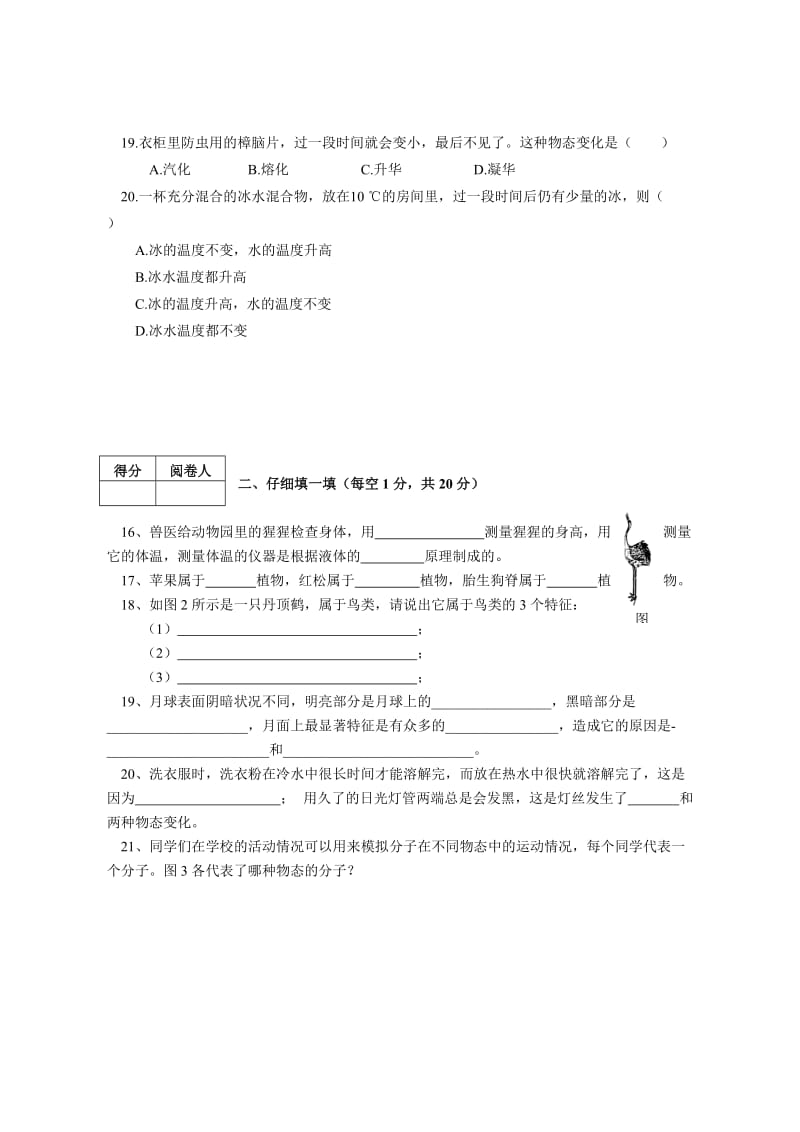 浙教版七年级上册科学期末复习卷(带答案).doc_第3页