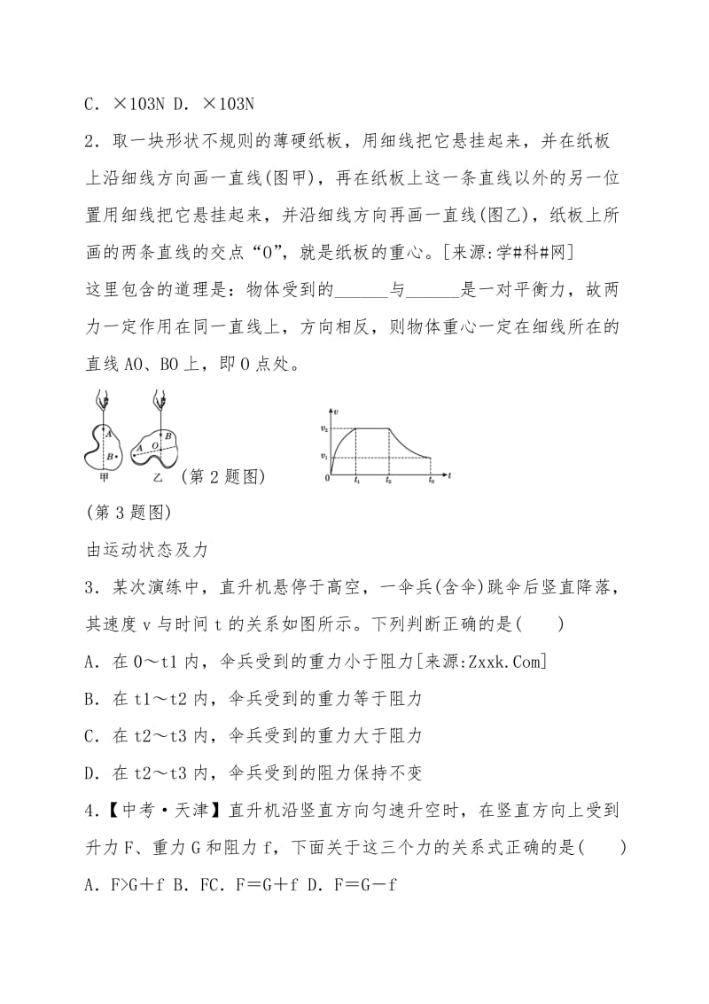 人教版八年级物理下册专项训练卷及答案解析：二力平衡条件及其应用(文件编号：21022218）.doc_第2页