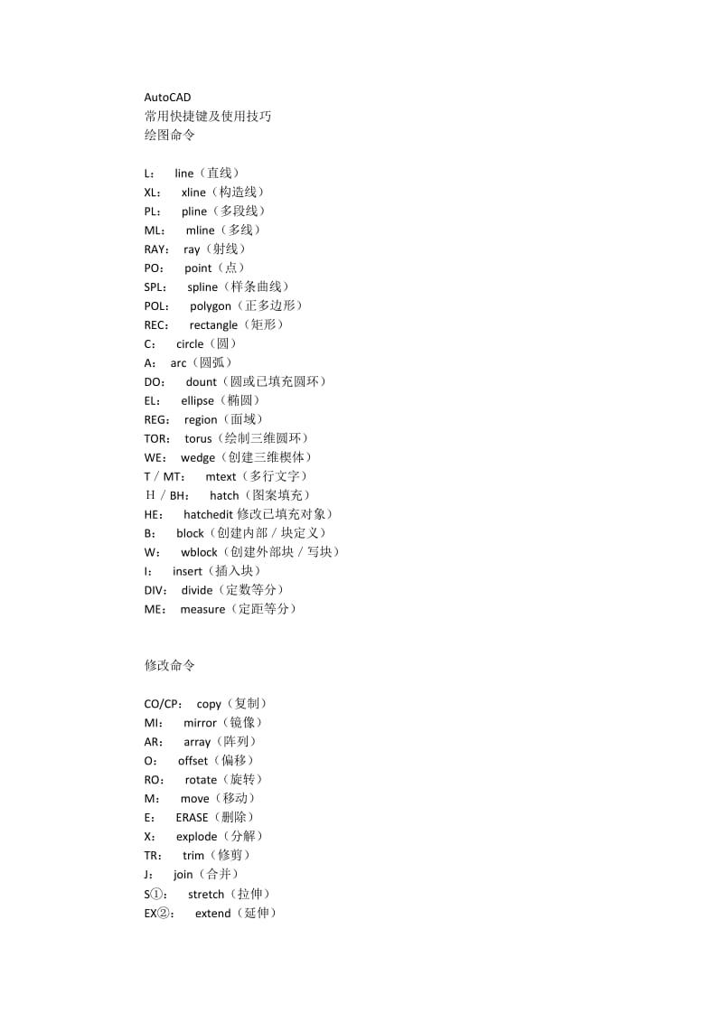 AutoCAD常用快捷键.docx_第1页