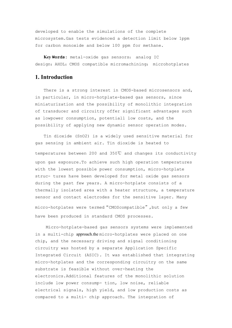 asmartsingle chipmicro hotplate basedgassensorsystemincmos technology 外文文献 本科论文.doc_第2页