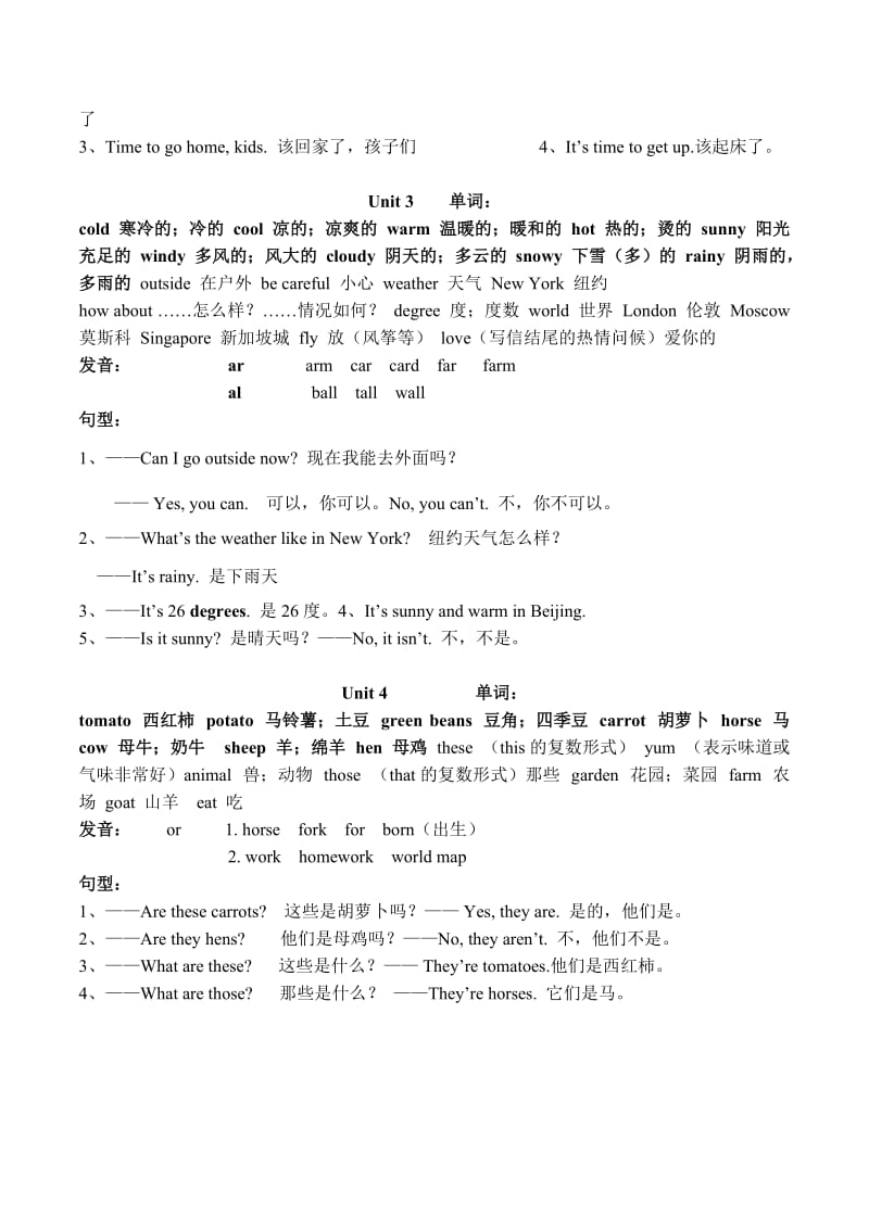 新版PEP小学四年级英语下册复习知识点整理.doc_第2页