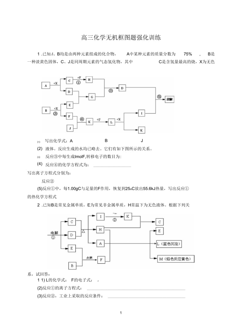 高三化学无机框图题强化训练解析.docx_第1页