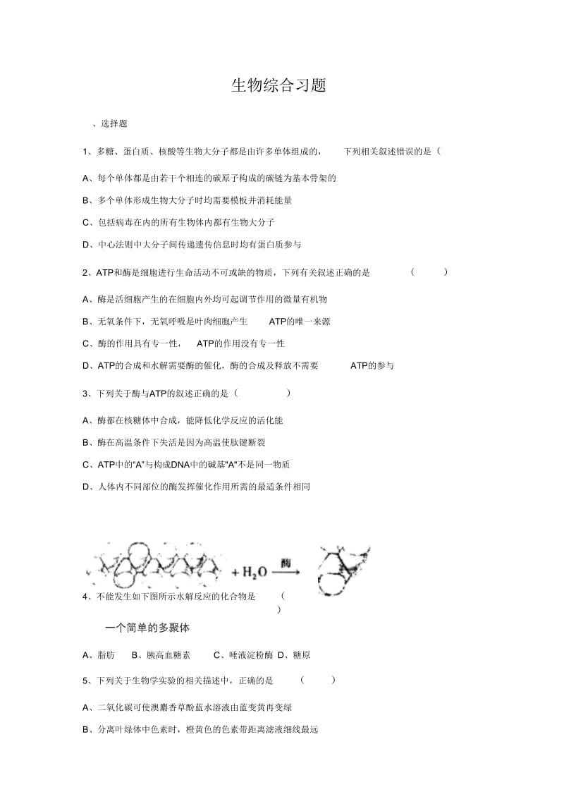 生物高三寒假作业概要.docx_第1页