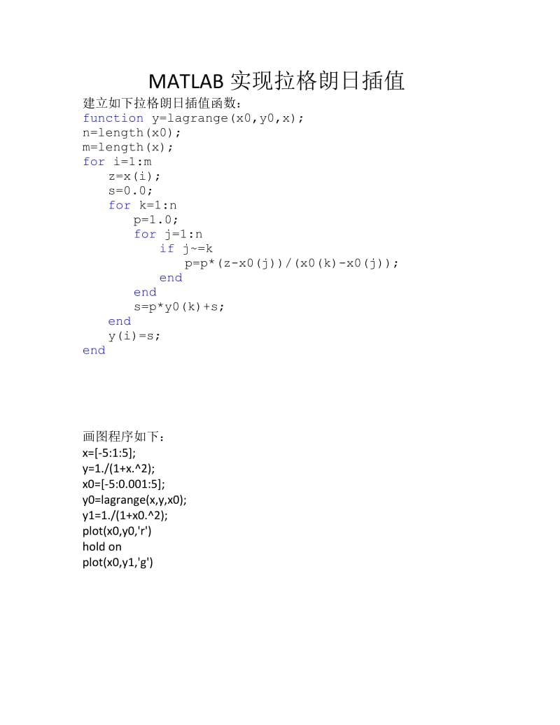 MATLAB实现拉格朗日插值69840.doc_第1页