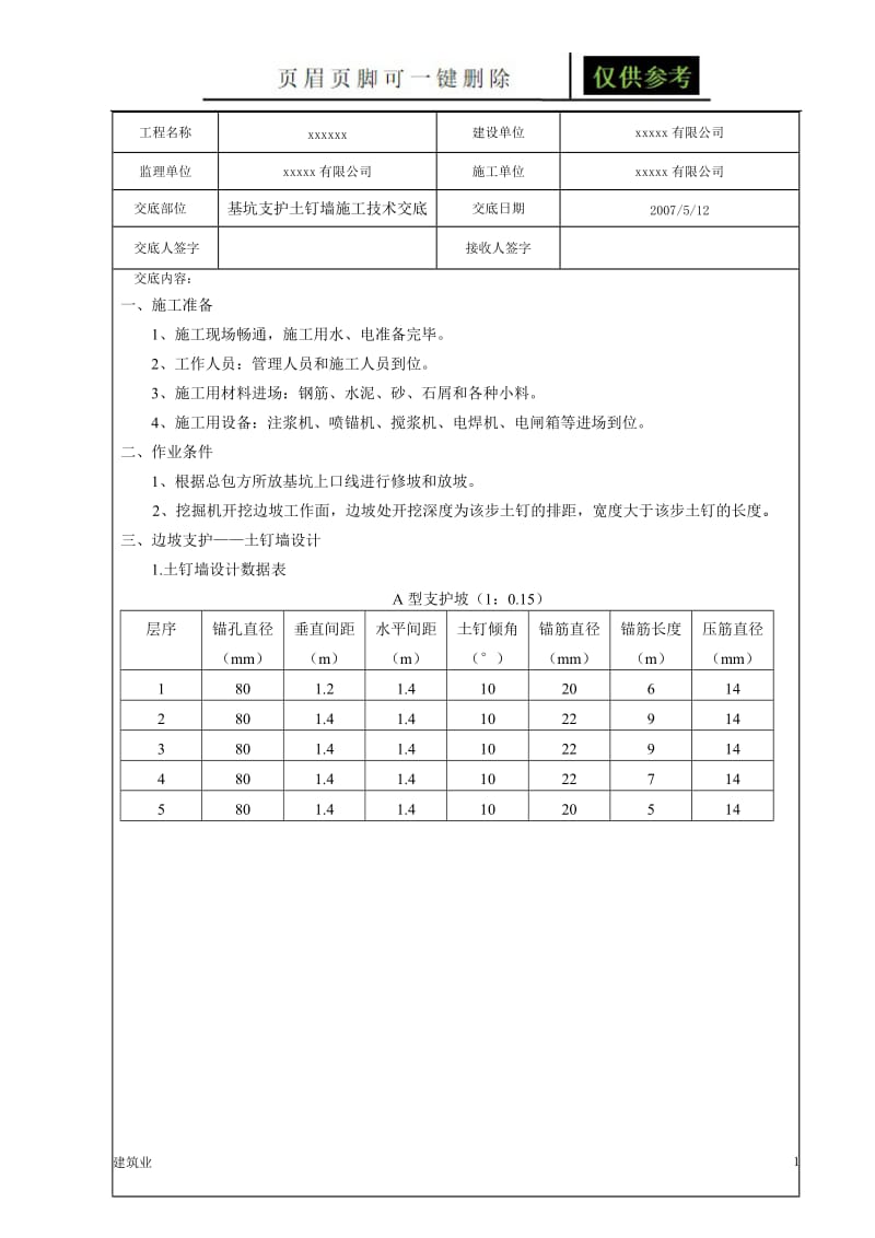 基坑支护土钉墙施工技术交底[建筑B类].doc_第1页