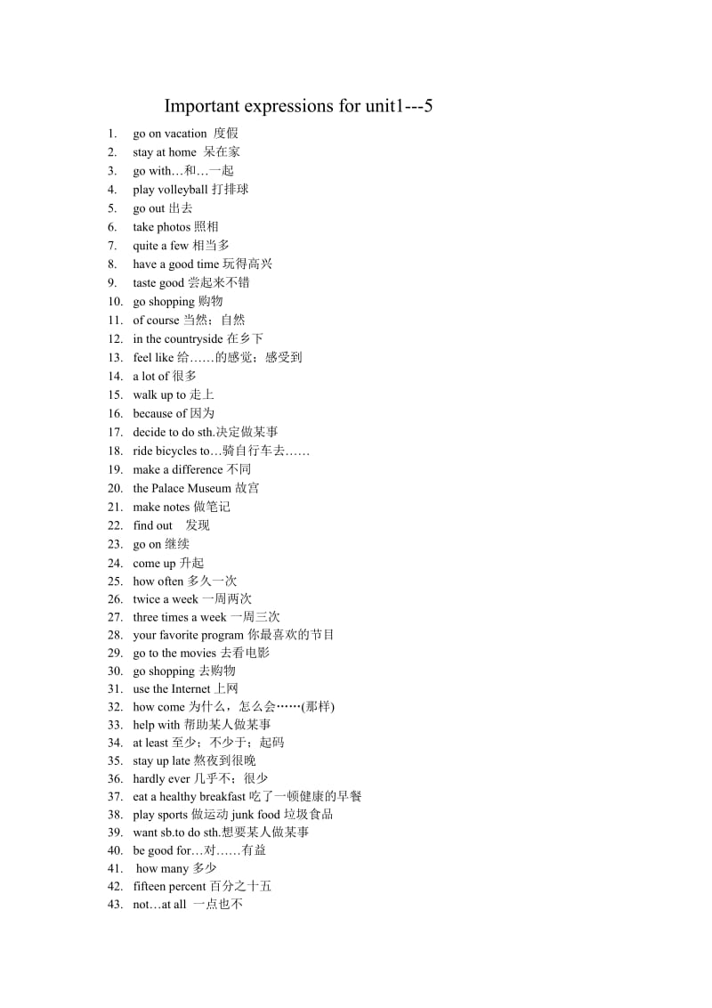 八年级英语UNITS1-5单元词汇锦集.doc_第1页