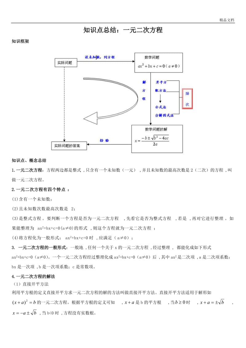 初中数学一元二次方程知识点总结与练习.doc_第1页