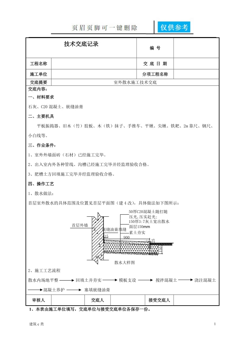 室外散水施工技术交底[优良建筑].doc_第1页