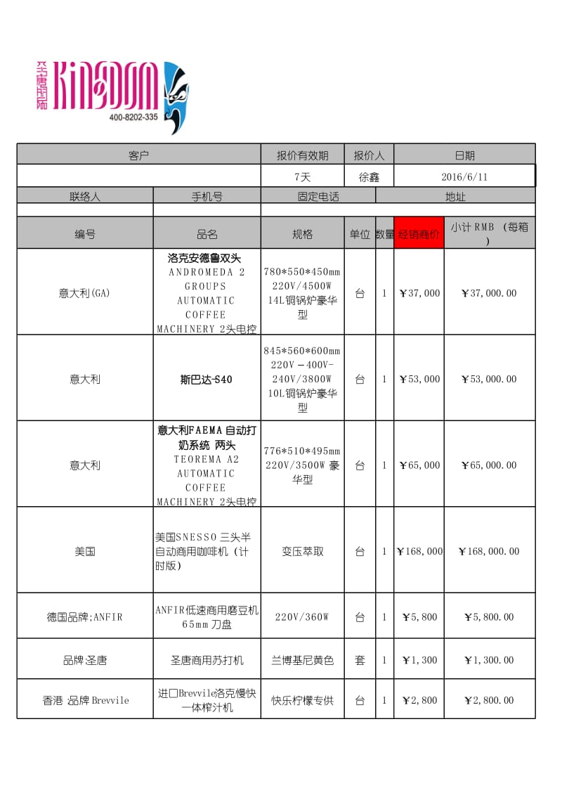 咖啡店吧台设备报价参考.xls_第1页