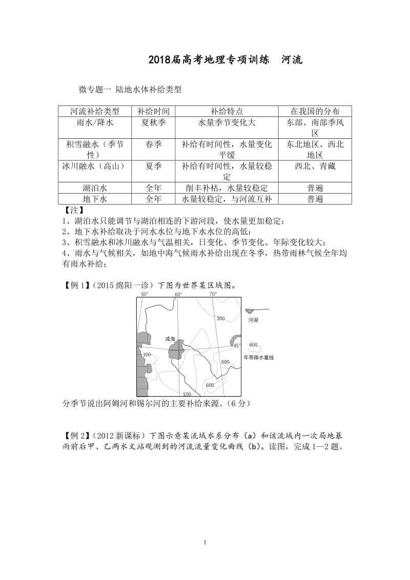 河流专题2018届高考地理专项训练--河流.doc_第1页