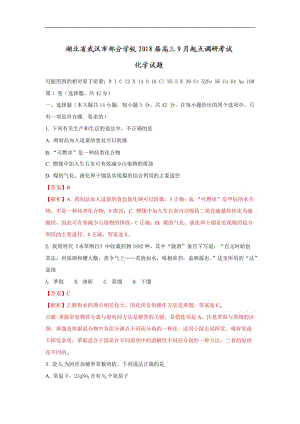 【月考试卷】湖北省武汉市部分学校2018届高三9月起点调研考试化学试题Word版含解析.doc