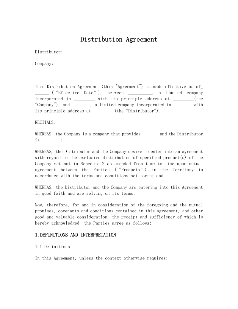 分销协议（Distribution Agreement）.docx_第1页