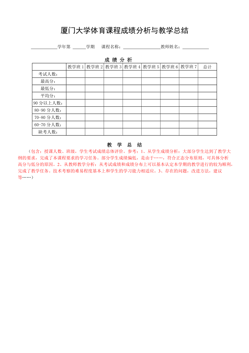 厦门大学体育课程成绩分析与教学总结.doc_第1页