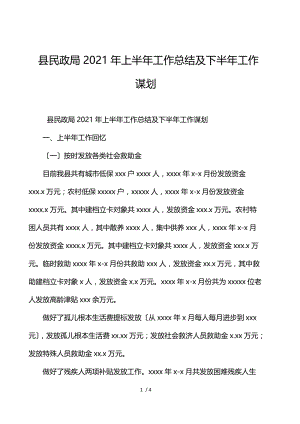 县民政局2021年上半年工作总结及下半年工作谋划.docx