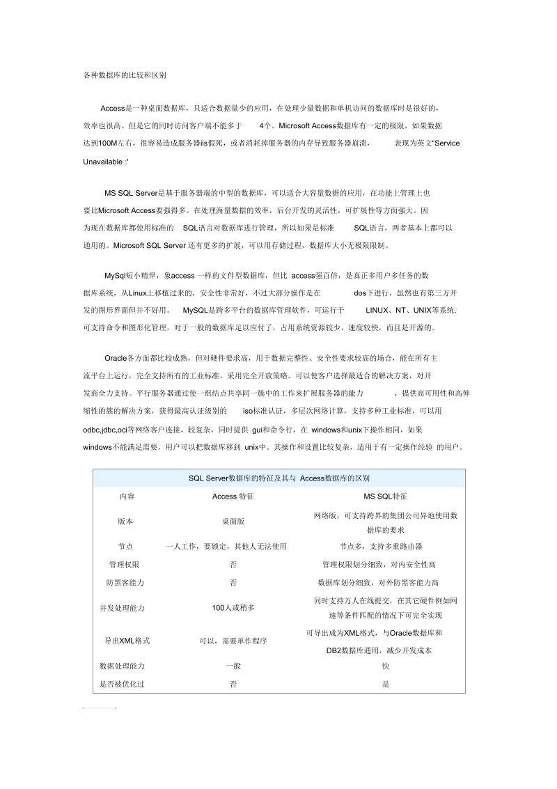 各种数据库的比较和区别.docx_第1页