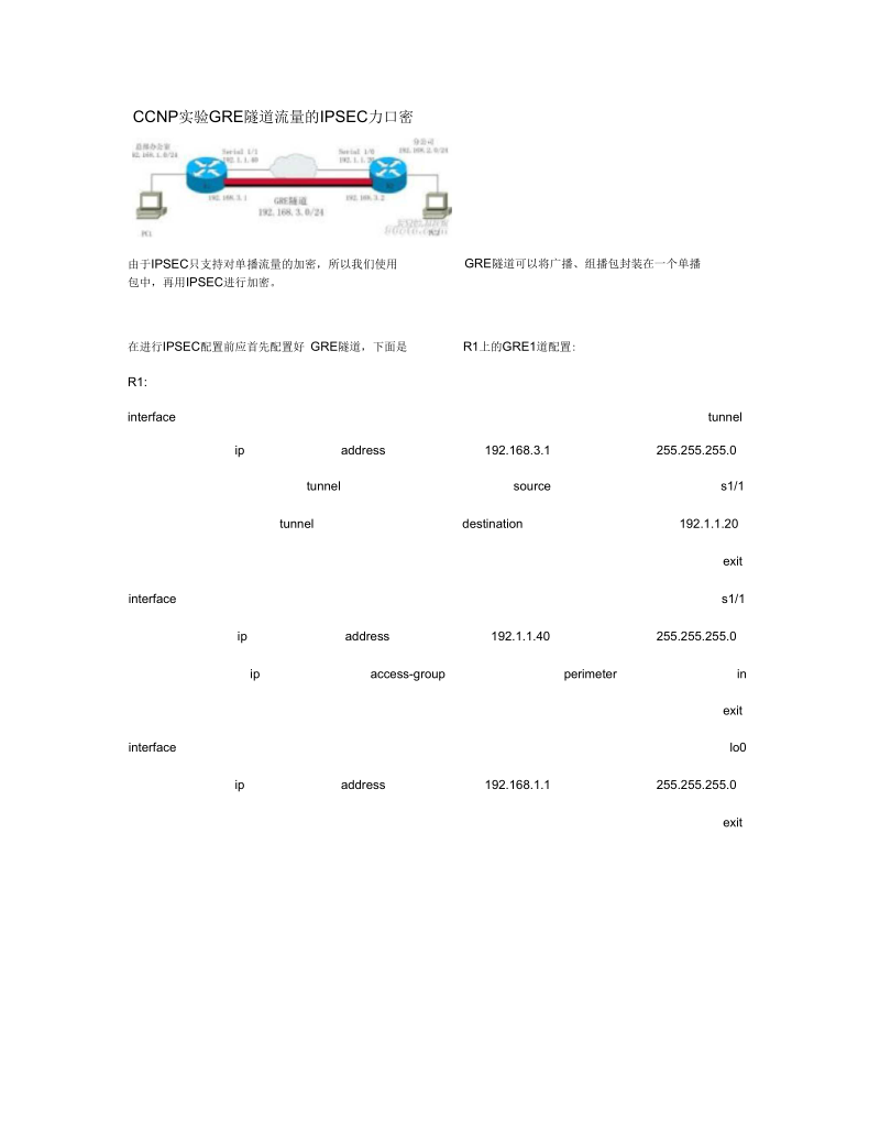 CCNP实验GRE隧道流量的IPSEC加密概况.docx_第1页
