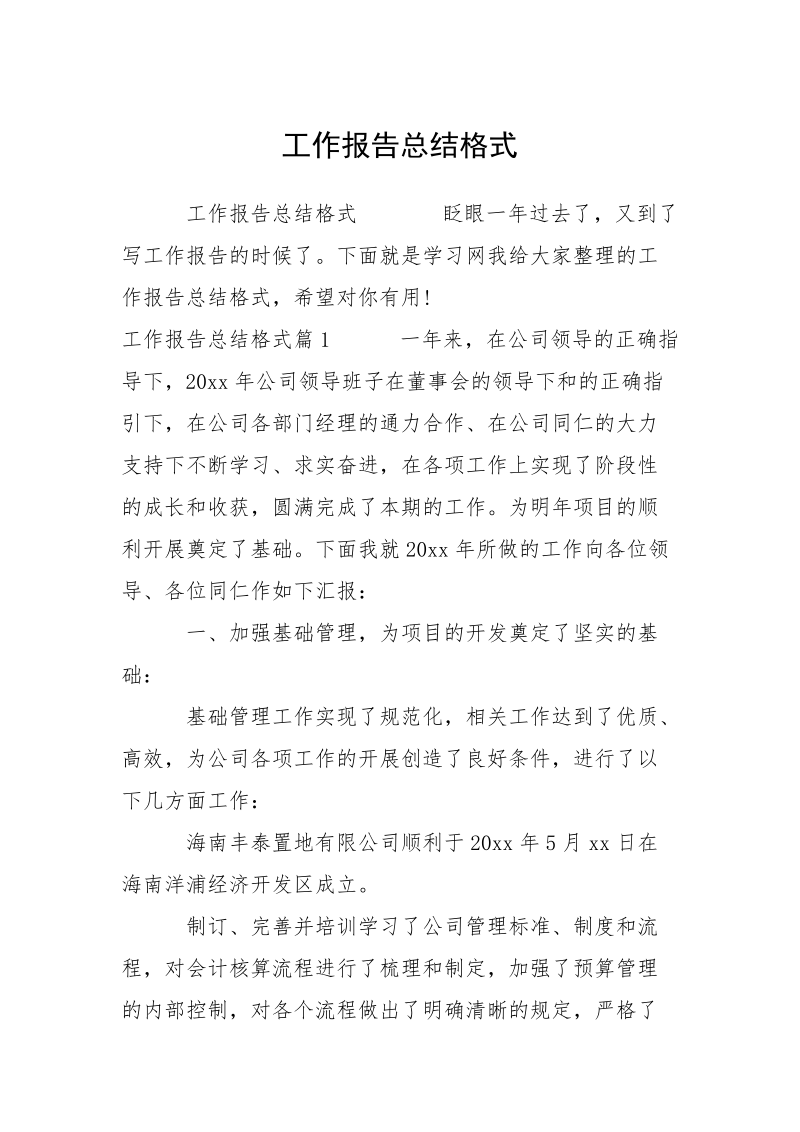 工作报告总结格式.docx_第1页