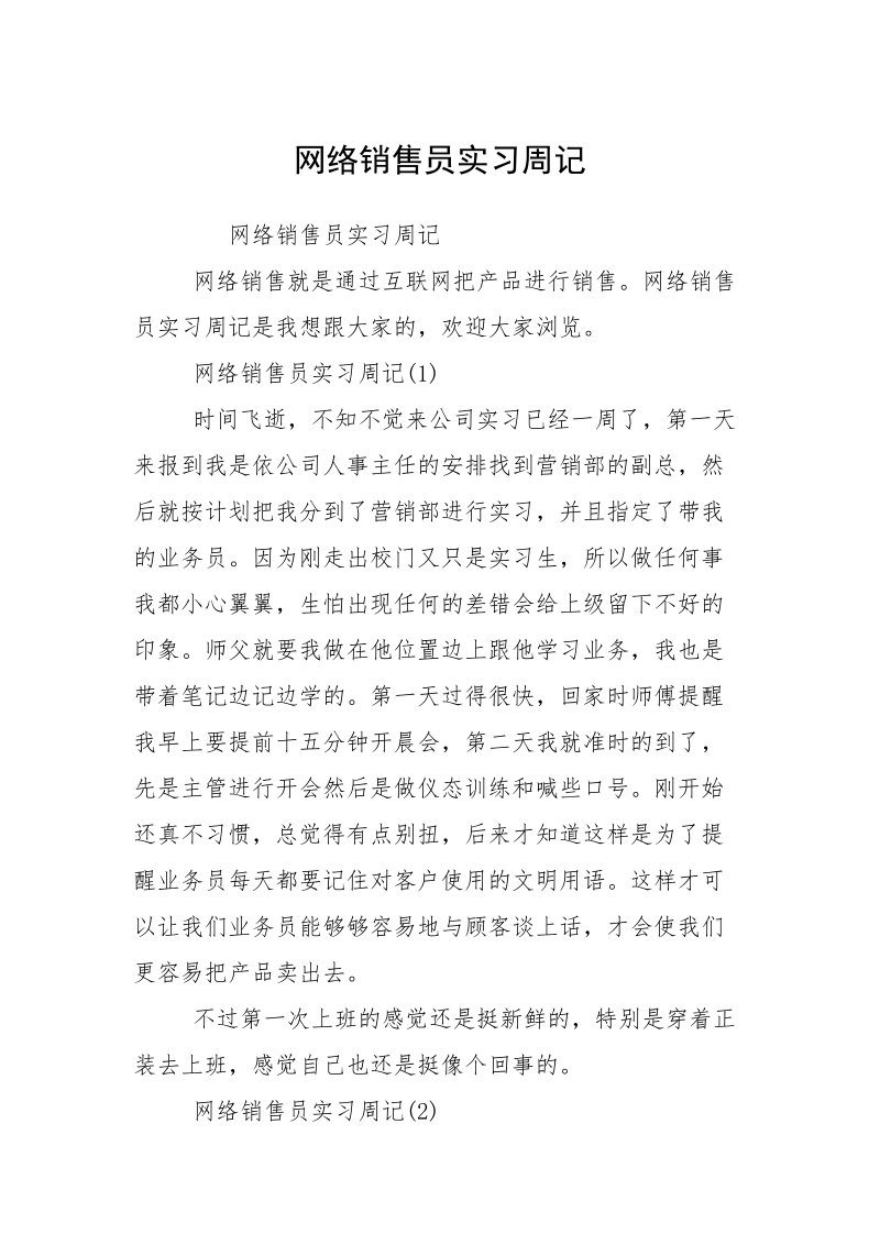 网络销售员实习周记.docx_第1页