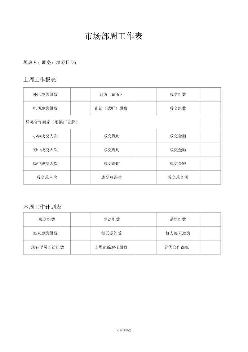 培训机构市场部周工作表.docx_第1页