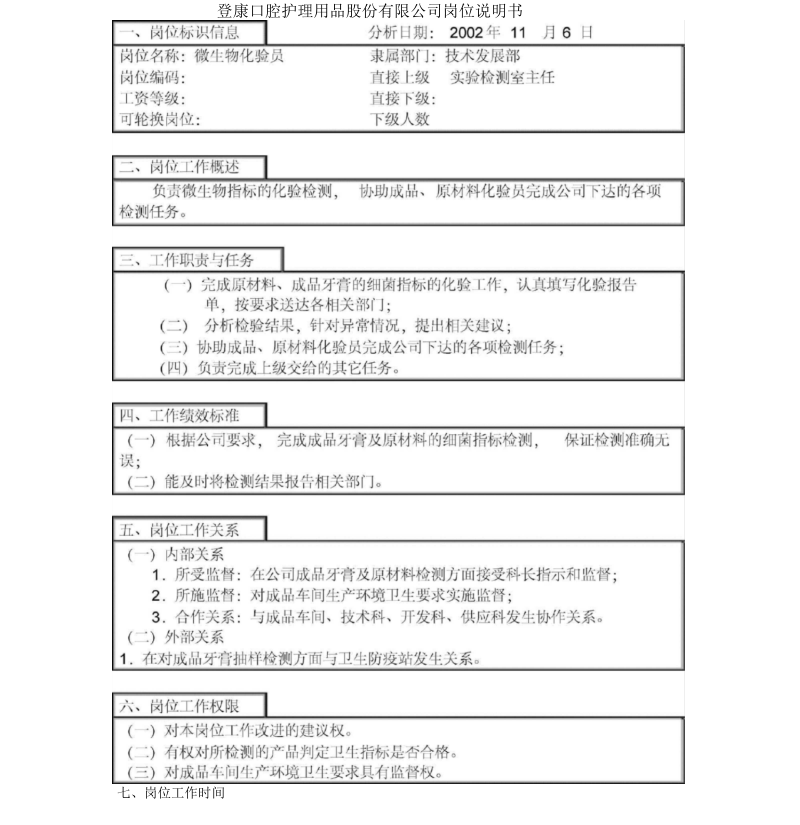 登康口腔护理用品有限公司岗位说明书大全000034).docx_第1页