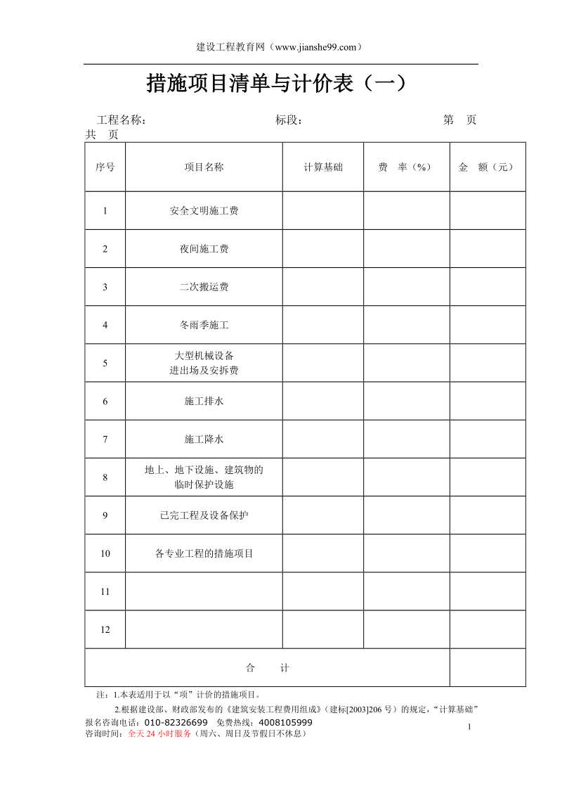 措施项目清单与计价表（一）.doc_第1页