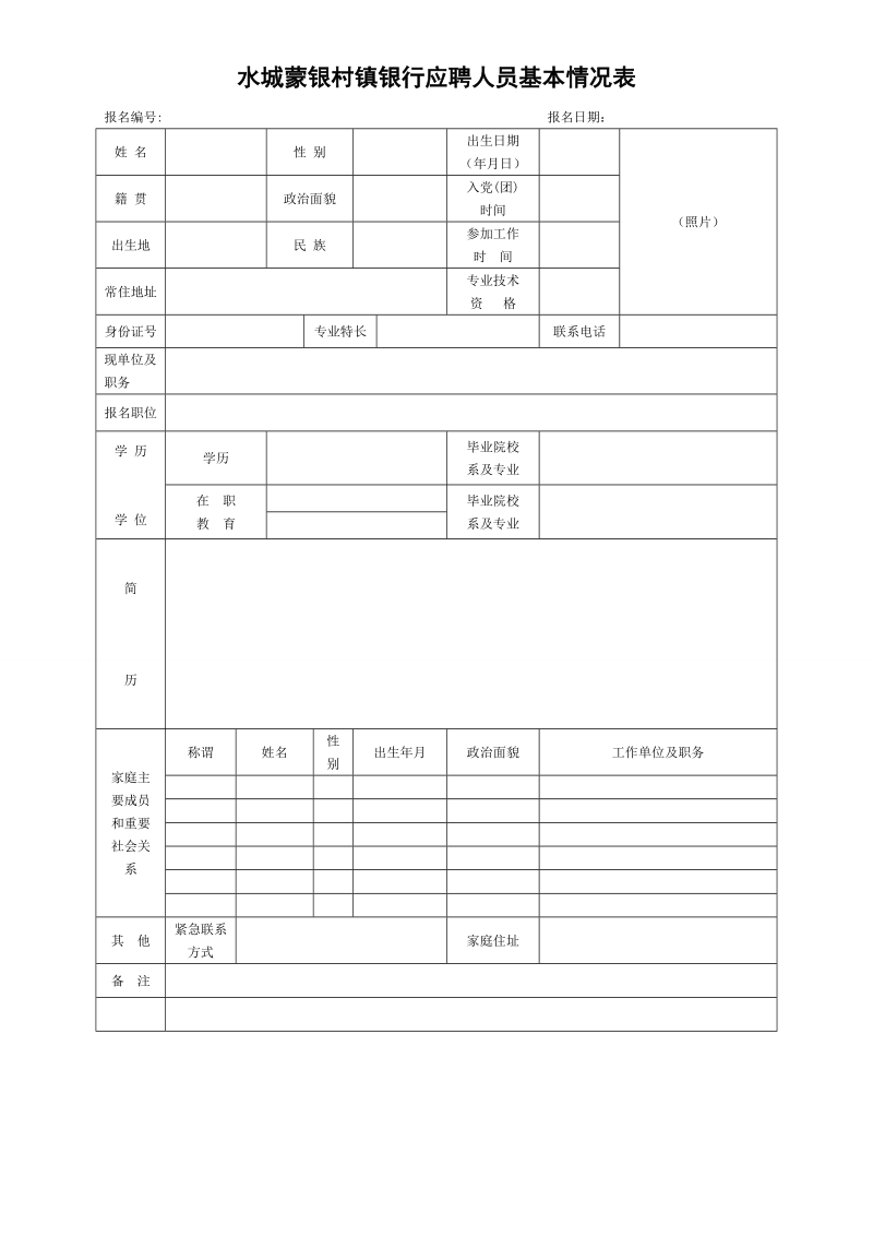 水城蒙银村镇银行应聘人员基本情况表.doc_第1页