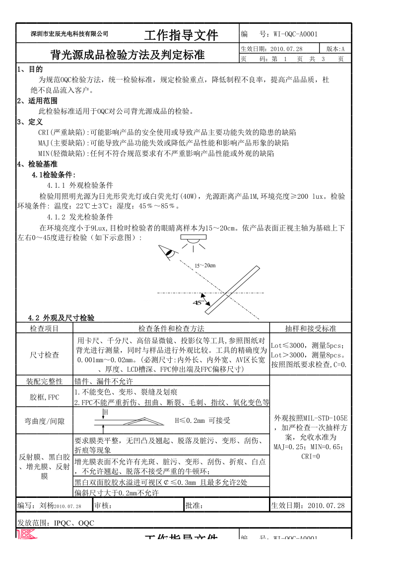 彩屏背光成品检验标准.xls_第1页