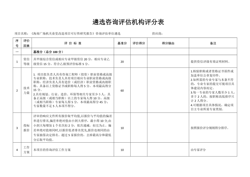 遴选咨询评估机构评分表_15837.doc_第1页