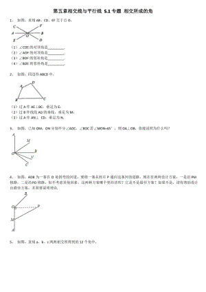 新人教版七年级下册数学课时练习 第五章相交线与平行线 5.1专题 相交所成的角.pdf