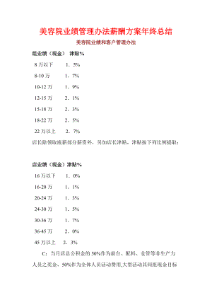 美容院业绩管理办法薪酬方案年终总结.doc