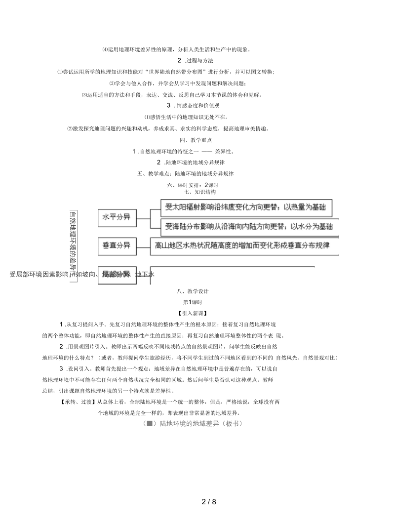 人教版地理必修1《自然地理环境的差异性》教案.docx_第2页