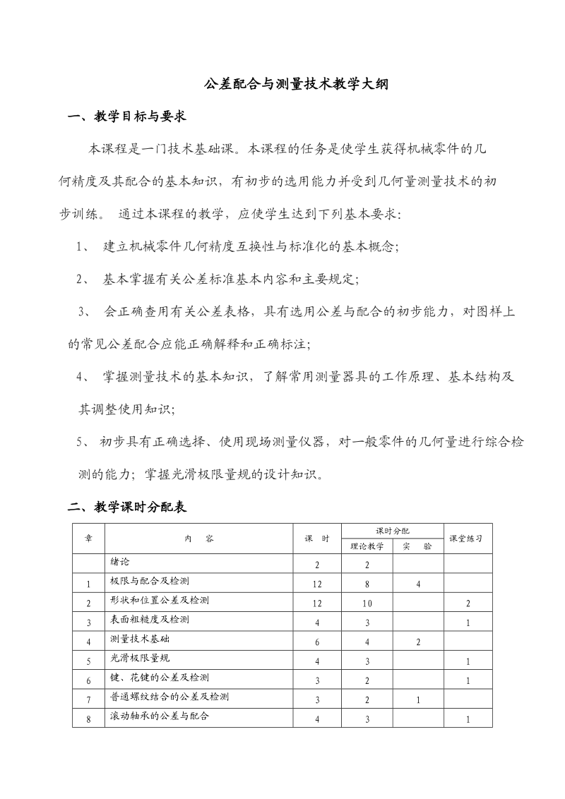 公差配合与测量技术教学大纲.doc_第1页