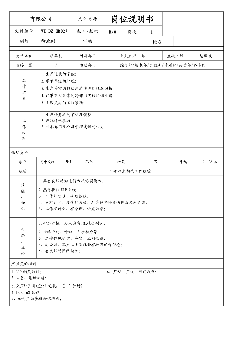 跟单员岗位说明书.doc_第1页