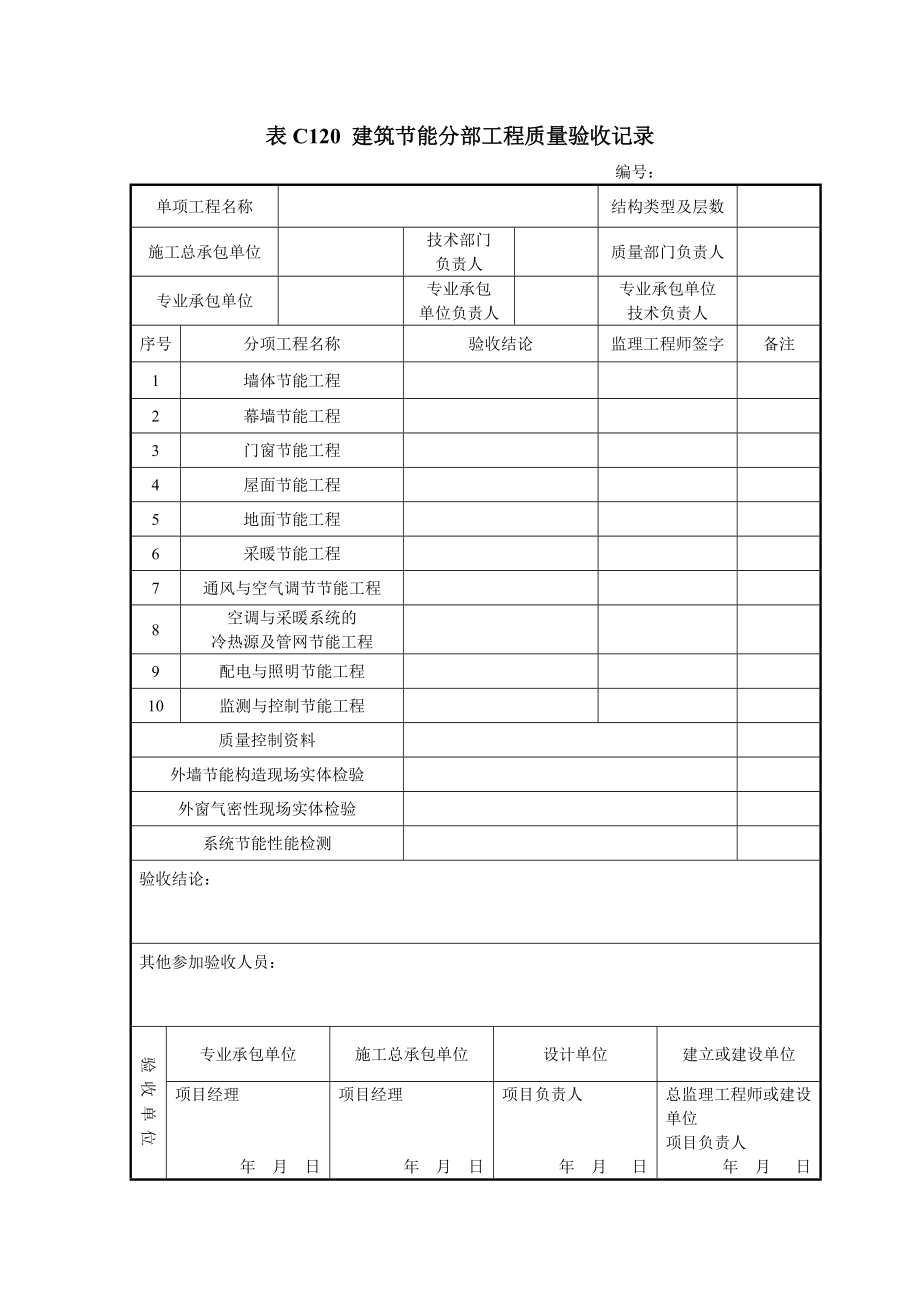 表C120 建筑节能分部工程质量验收记录.doc_第1页