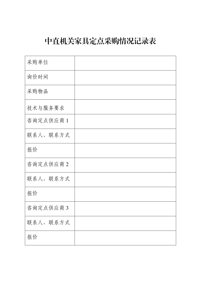 中直机关家具定点采购情况记录表.docx_第1页