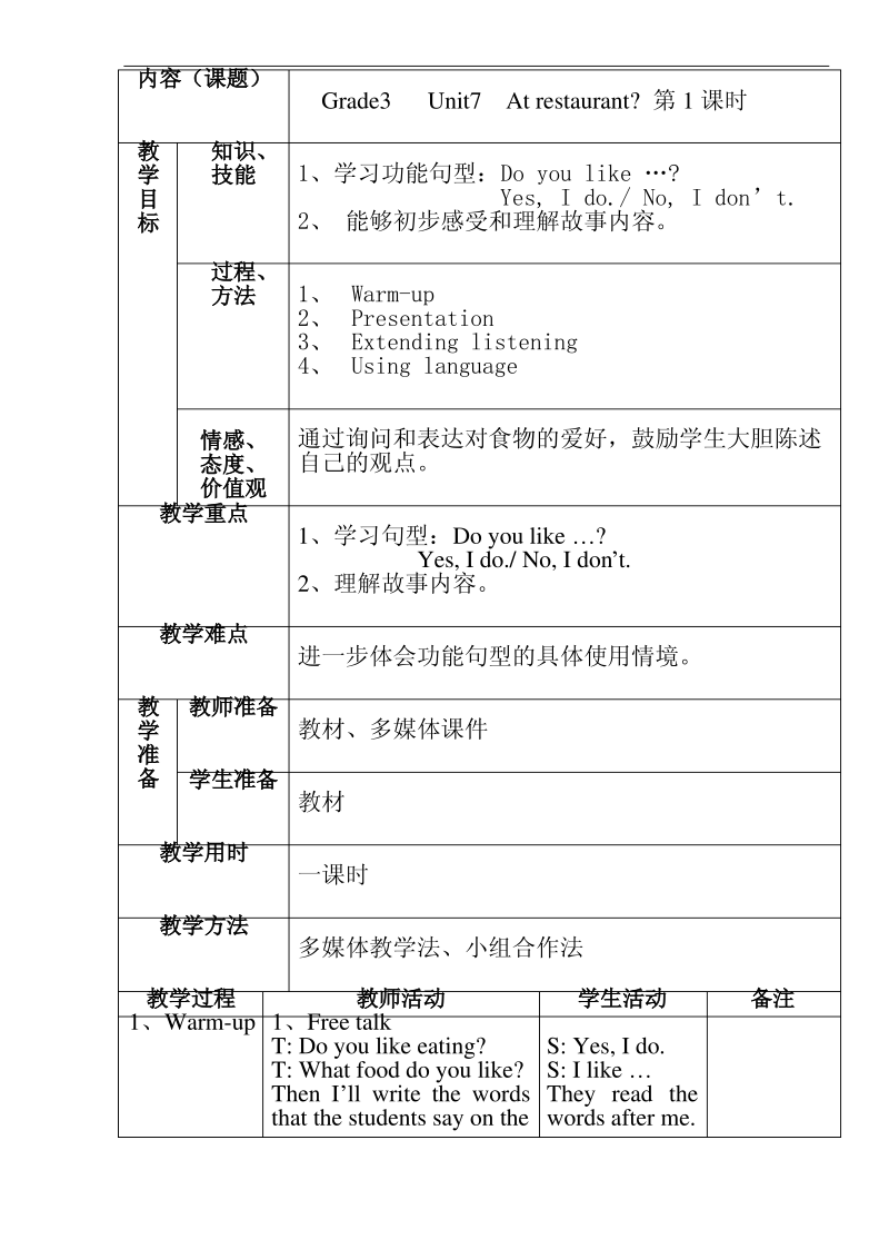 北师大版三年级英语下册教案-Unit7 1.pdf_第1页