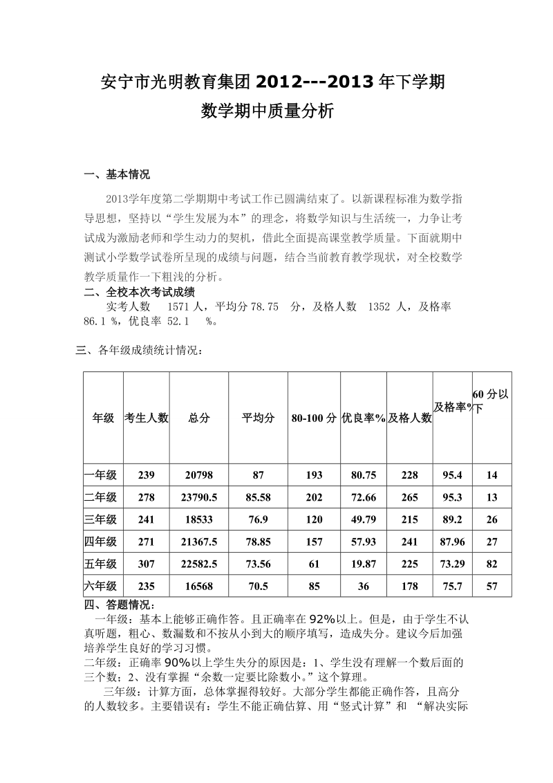 光明教育集团小学数学期中考试质量分析.doc_第2页