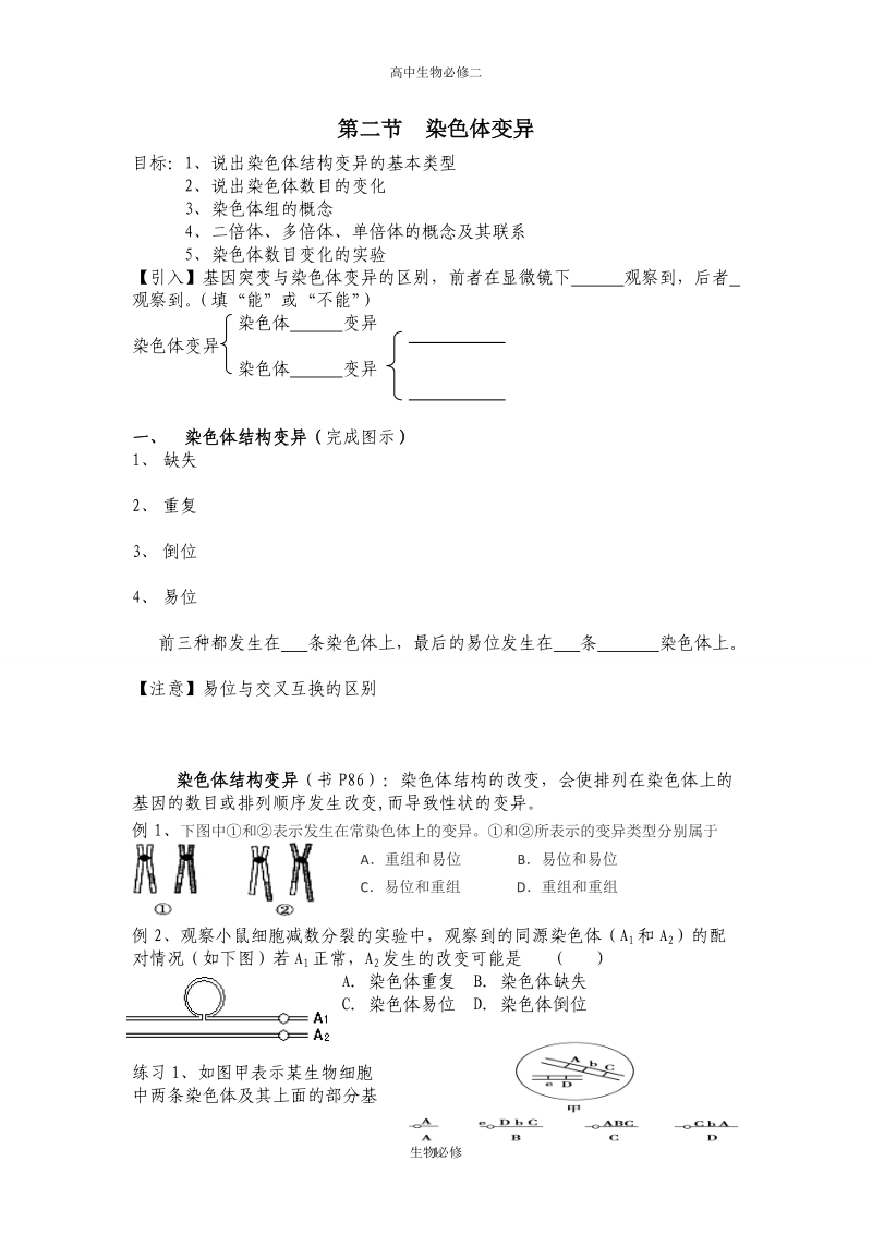 人教版教学教案染色体变异学案,快速掌握染色体变异.doc_第1页