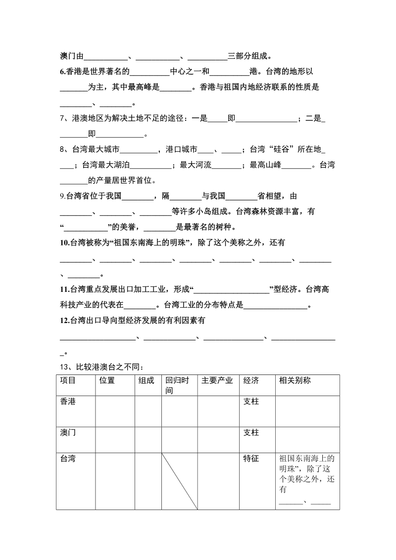 人教版八年级下册地理总复习资料.doc_第3页