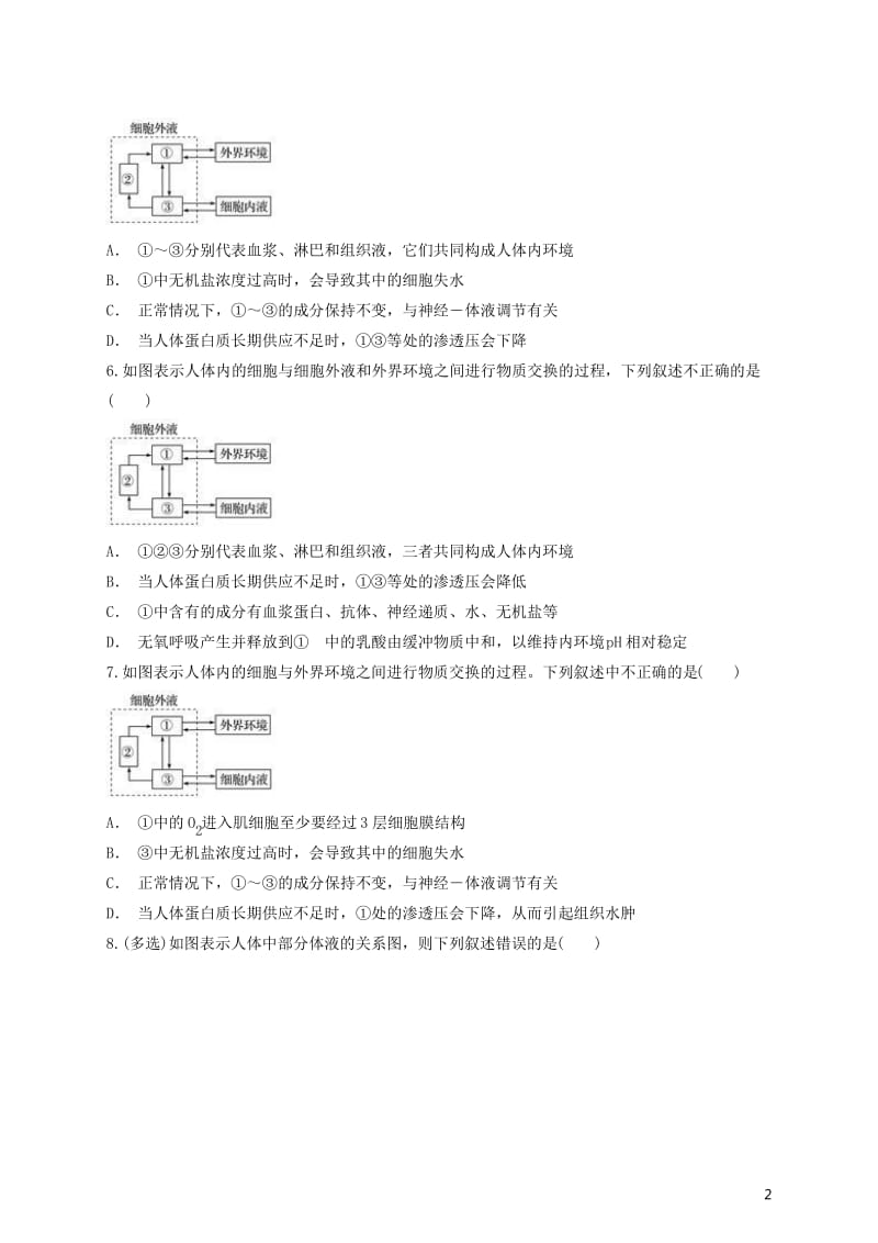 高中生物内环境与稳态概念图表格曲线实验综合分析同步精选对点训练新人教版必修.pdf_第2页