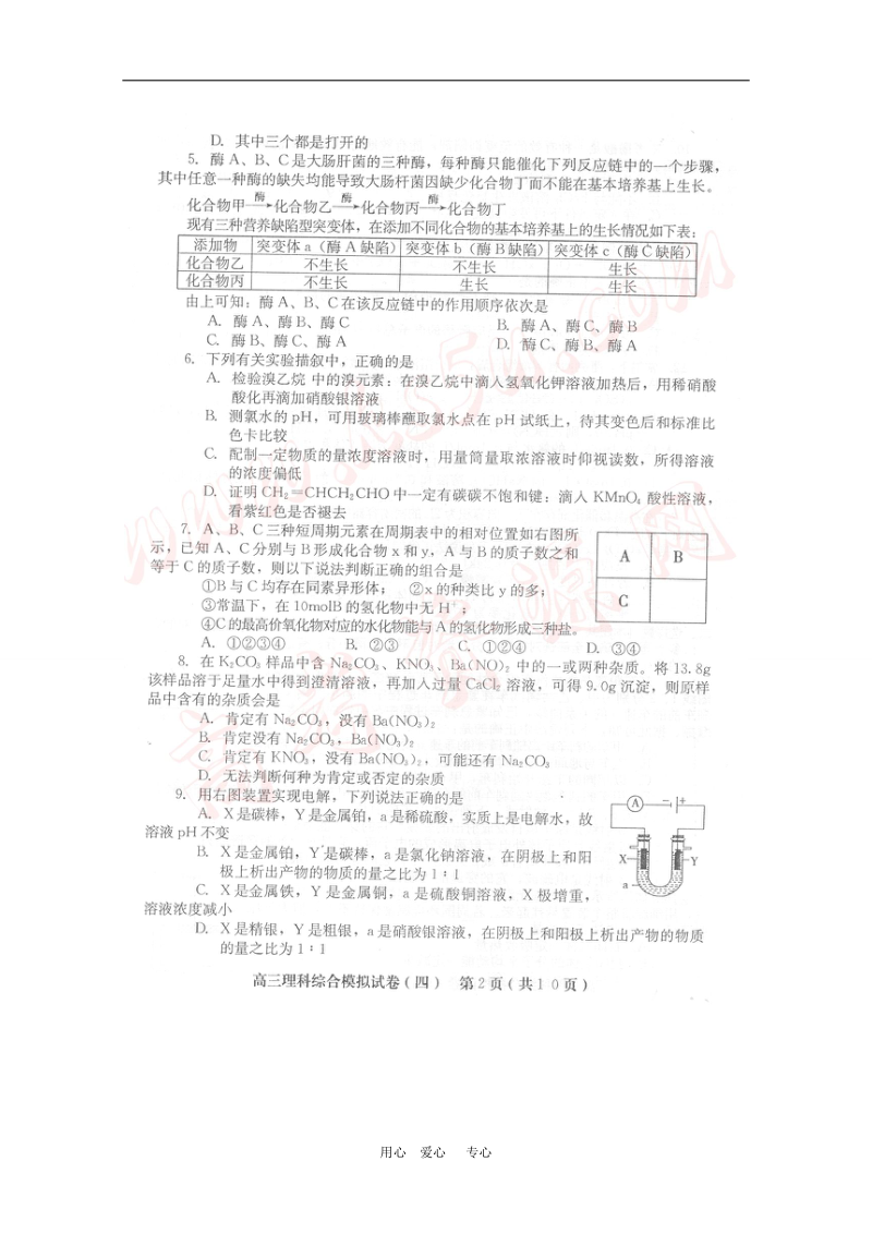 河南省新乡市2010届高三理综第四次高考模拟考试（扫描版） 人教版.doc_第2页