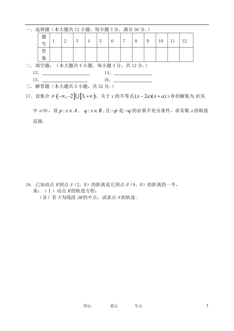 山西省山大附中11-12学年高二数学12月月考试题【会员独享】.doc_第3页