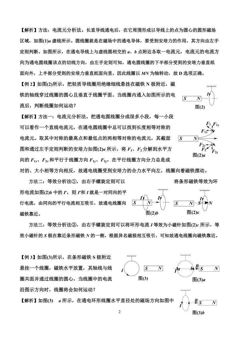 湖北 程伟华 安培力作用下通电导线和通电线圈受力分析及运动方向的判断.doc_第2页