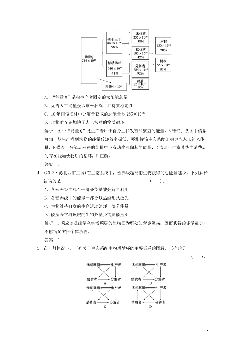 2014届高考生物一轮限时规范训练 2-4 能量流动和物质循环（含解析）新人教版必修3.doc_第2页